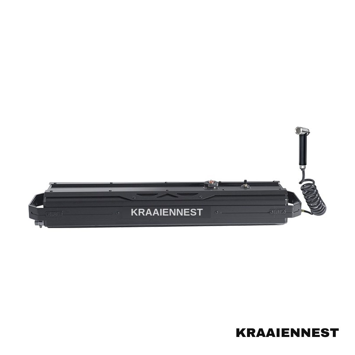 Kraaiennest IJssel 16 drukwatertank van aluminium met handdouche en spiraalslang voor op de dakdrager